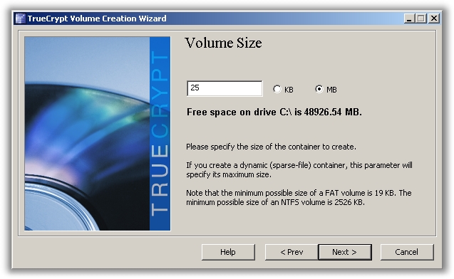 TrueCrypt Set Volume Size